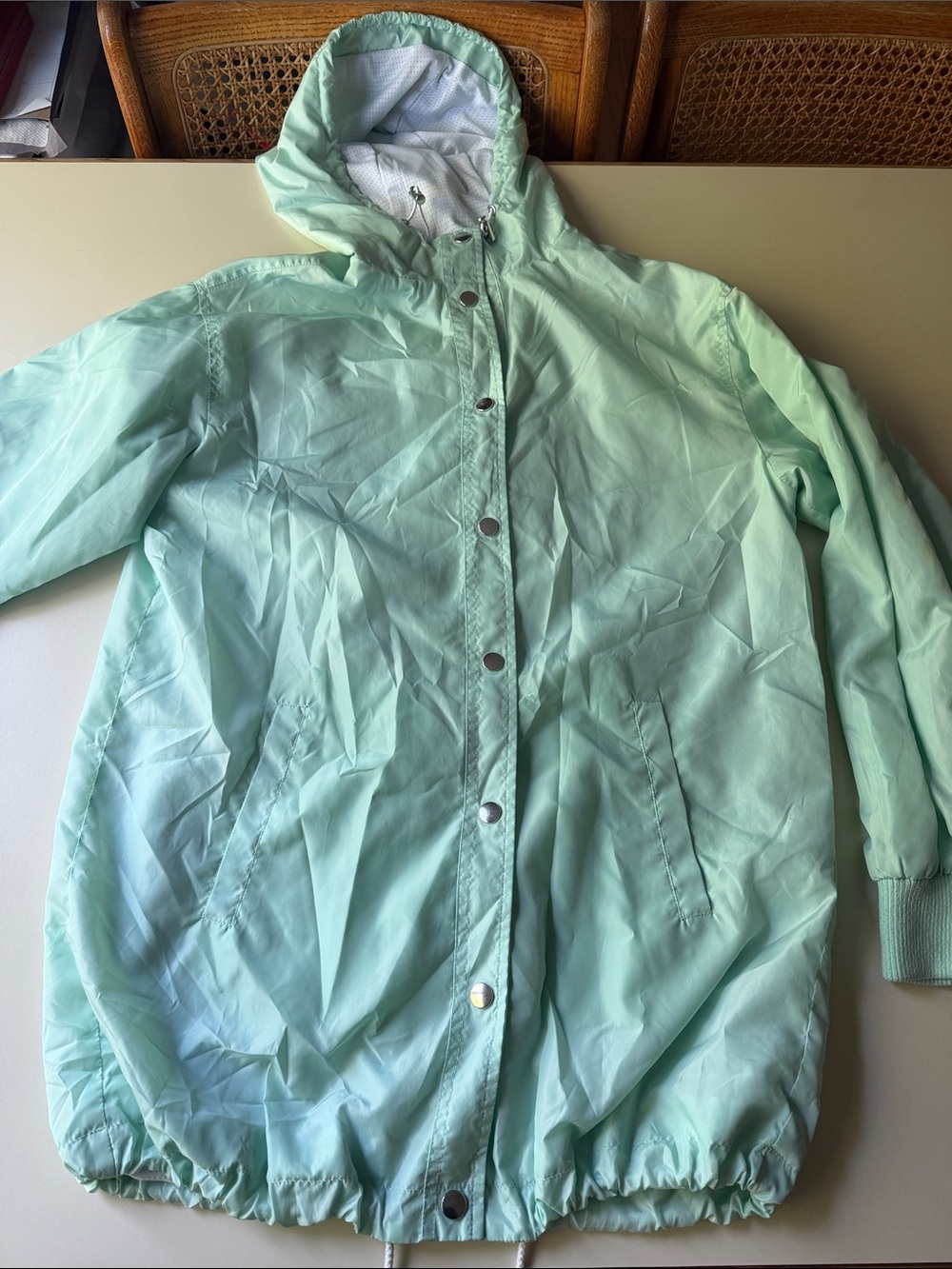 Nordstrom BP Hooded Button Up Cinch Waist Windbreaker Jacket in Mint Green